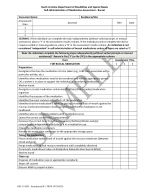 South Carolina Buccal Medication Assessment Form