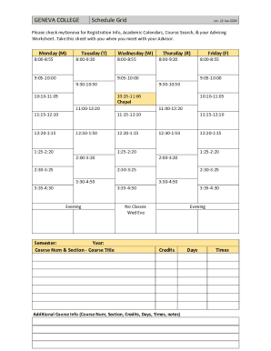Geneva College Schedule Grid