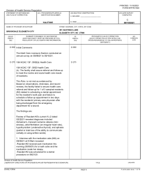 North Carolina Statement of Deficiencies