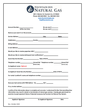 Fountain Inn Natural Gas Service Application