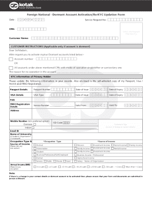 Kotak Mahindra Bank Dormant Account Activation Form