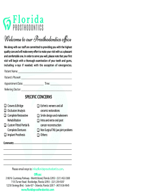 Prosthodontics Patient Appointment Form