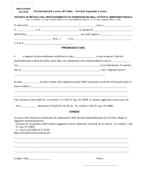 Italian Business Activity Suspension Revocation Request