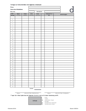 Employee Daily Work Time Documentation Template