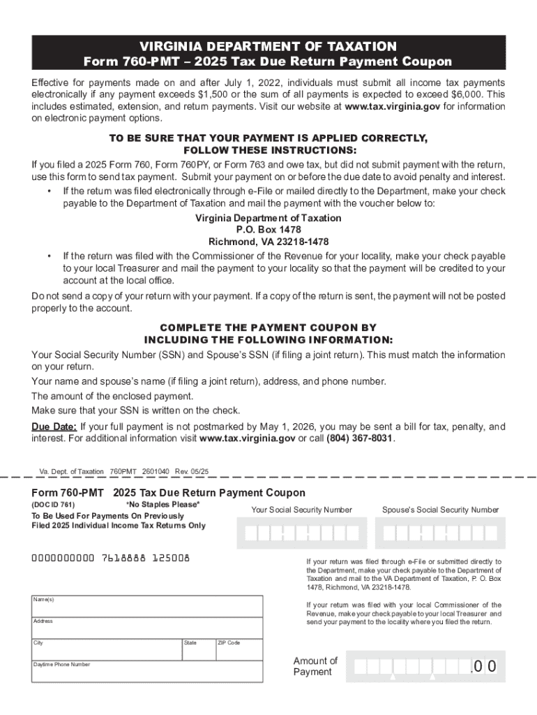 2025 Form 760-PMT, Payment Coupon Preview on Page 1