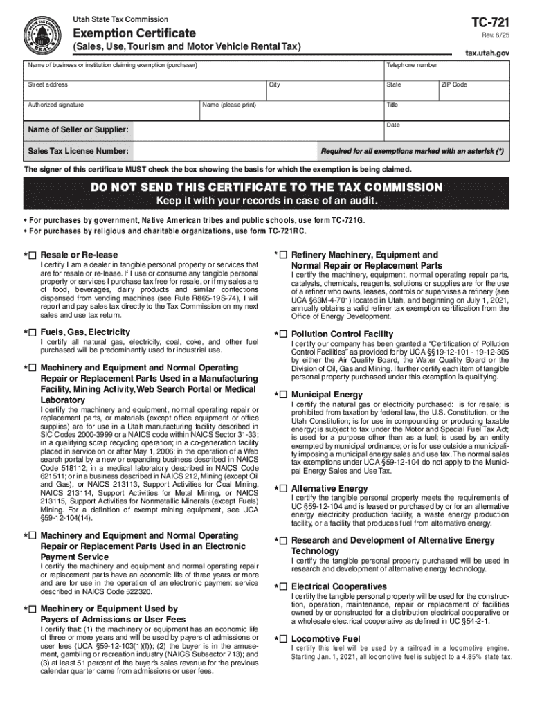 Fill Out Your Utah Tax Exemption Form Preview on Page 1