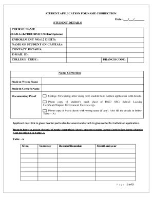 Student Application for Name Correction