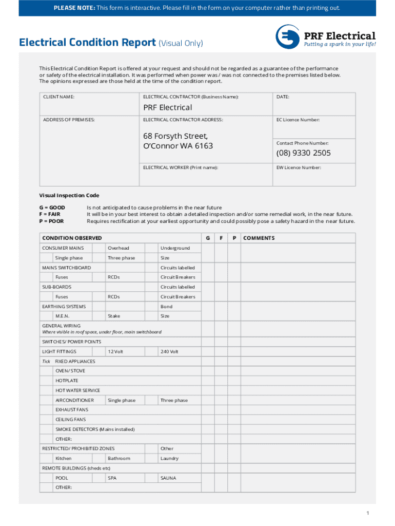 Electrical Condition Report - Blank Fillable Template | Fill Out, Print ...