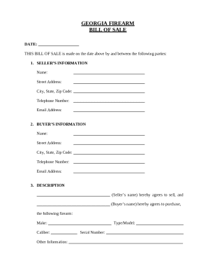 Georgia Firearm Bill of Sale Template. Georgia firearm bill of sale form