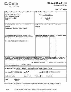USMCA Certification of Origin