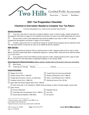 2021 Tax Preparation Checklist
