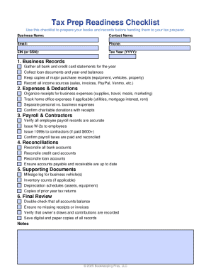 Tax Prep Readiness Checklist