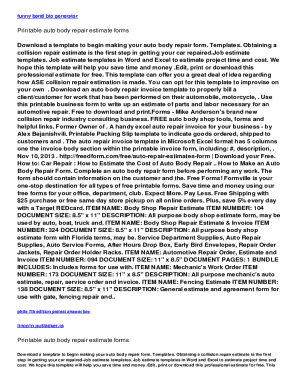 Auto Body Repair Estimate Form