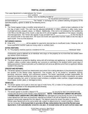 West Virginia Rental Lease Agreement