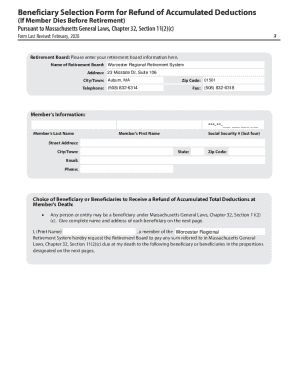 Beneficiary Selection Form for Refund of Accumulated Deductions