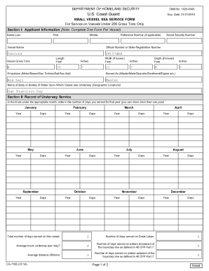 Small Vessel Sea Service Form