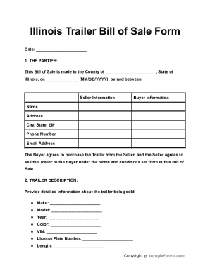 Illinois Trailer Bill of Sale Form