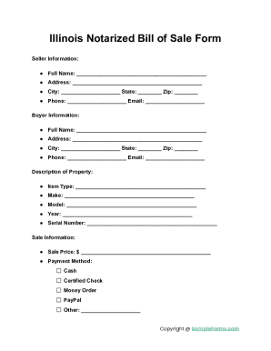 Illinois Notarized Bill of Sale Form