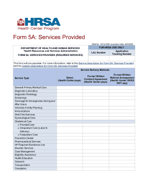 Form 5A Services Provided