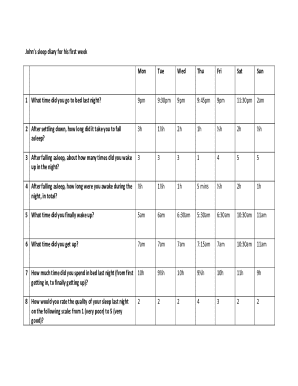 John’s Sleep Diary Template