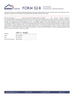 Form S2-B Financial Certification