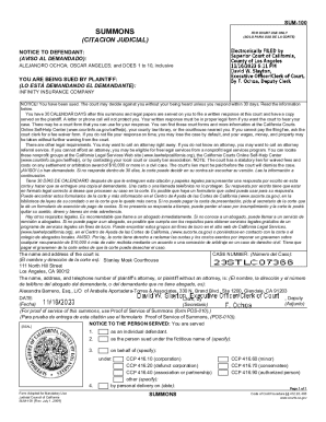 California Summons Form SUM-100