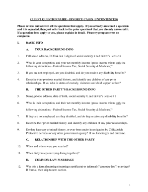 Divorce Case Questionnaire