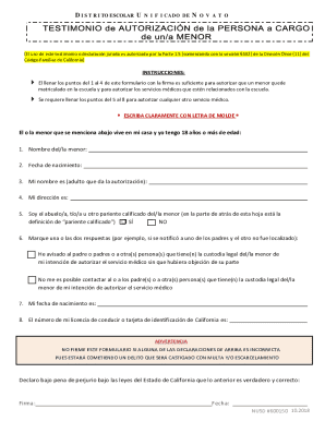 California Minor School Enrollment and Medical Authorization Form