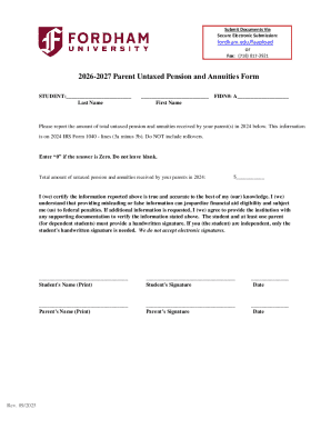 2026-2027 Parent Untaxed Pension and Annuities Form