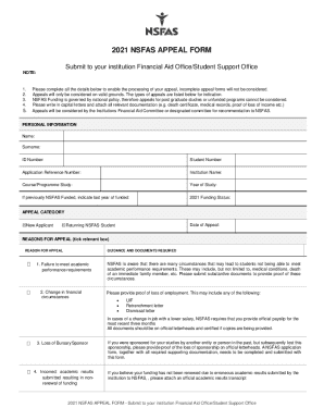 2021 NSFAS Appeal Form