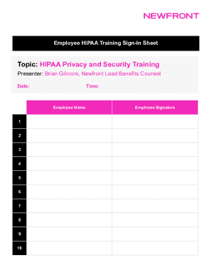Employee HIPAA Training Sign-In Sheet