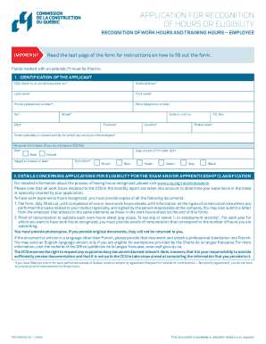 Application for Recognition of Hours or Eligibility - Employee