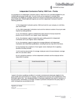 Independent Contractor 1099 Health Plan Eligibility Form