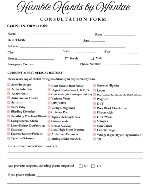 Humble Hands Massage Consultation Form