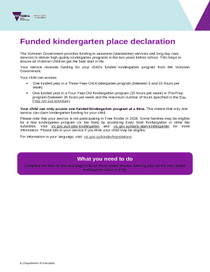 Funded Kindergarten Place Declaration