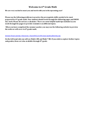 6th Grade Math Summer Packet