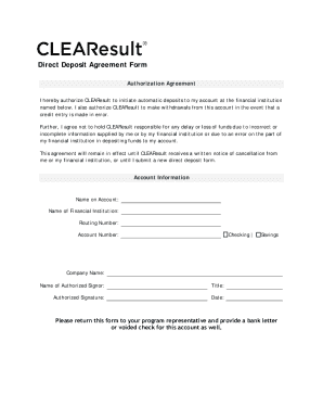 Direct Deposit Authorization Agreement