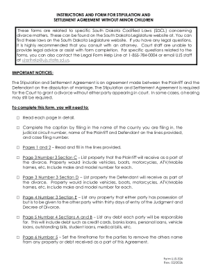 Stipulation and Settlement Agreement Without Minor Children