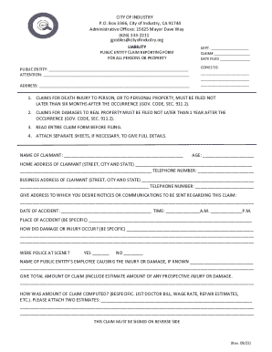 California Public Entity Claim Reporting Form