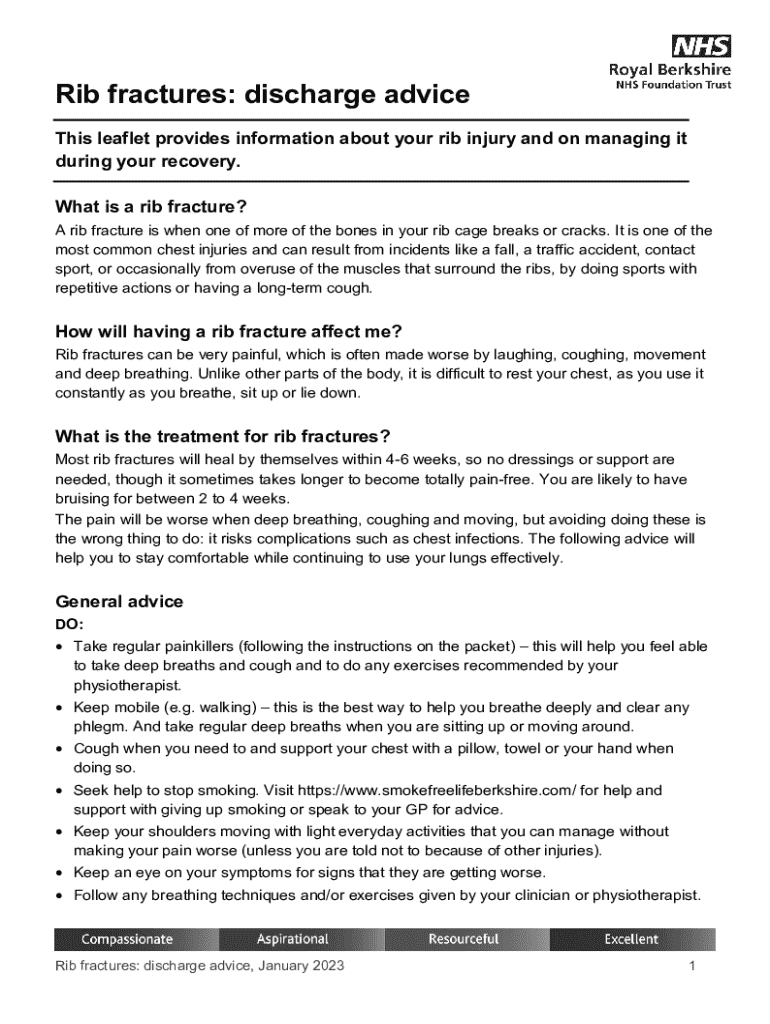 Out Getting Ribs Note Sheet Rib Fractures Discharge Advice - Blank Fillable Template | Fill Out ...