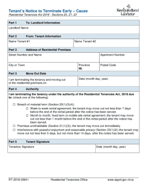 Tenant’s Notice to Terminate Early – Cause