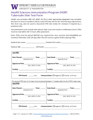 Tuberculin Skin Test Form