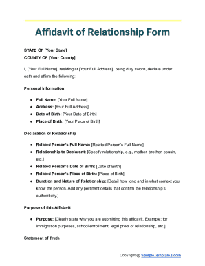 Affidavit of Relationship Form