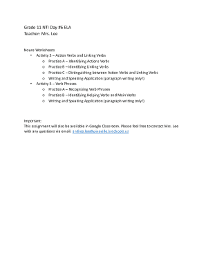 Grade 11 ELA Verb Worksheets