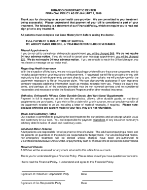 Mirando Chiropractic Center Financial Policy