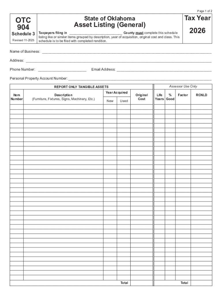 2024-2026 Form OK OTC 904 Schedule 3 Fill Online Preview on Page 1
