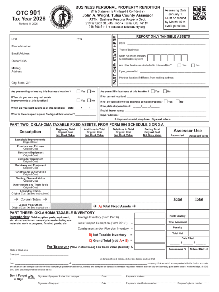 2026 Form 901 Business Personal Property Rendition Preview on Page 1