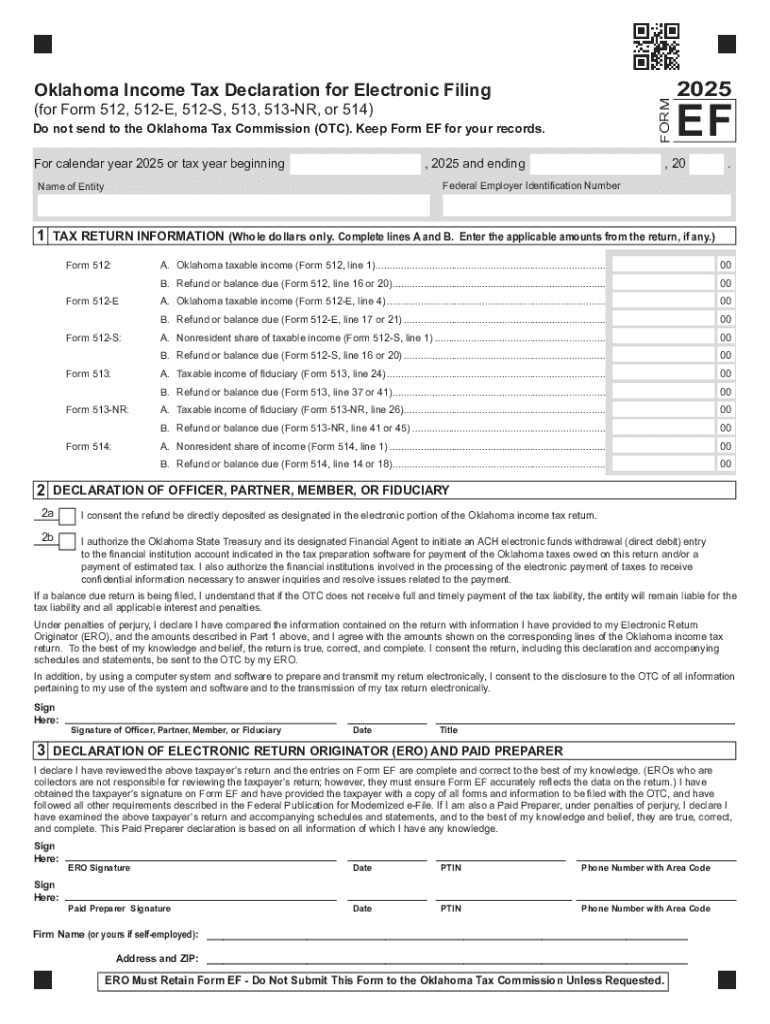 2025 Form EF Oklahoma Income Tax Declaration for Electronic Filing Preview on Page 1