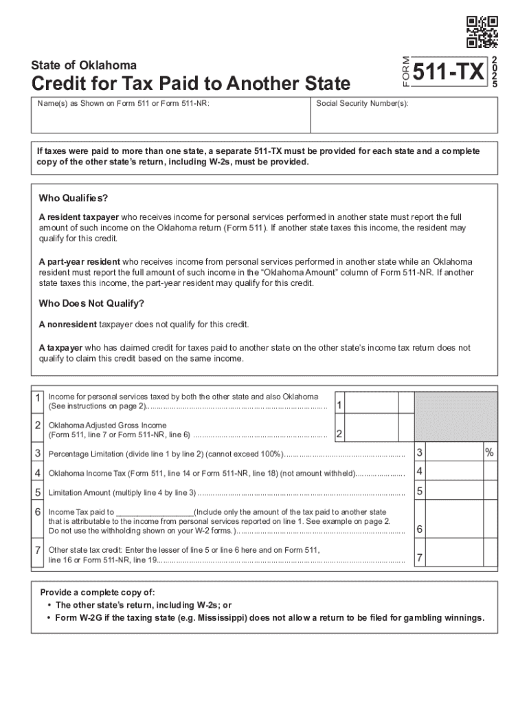Desktop: Oklahoma - Credit for Taxes Paid to Another State Preview on Page 1