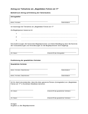 Begleitetes Fahren ab 17 Antrag